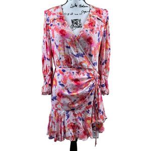 Betsey Johnson pink dress floral side ruched long sleeve size 8 soft girl barbie